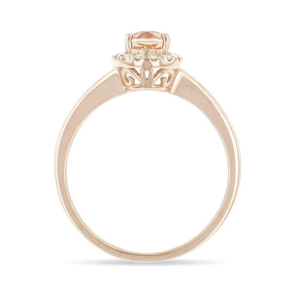 Morganite & Round Baguette Diamond Halo Ring in 9ct Rose Gold