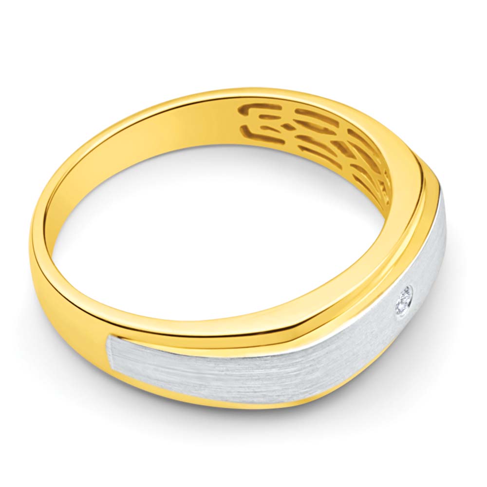 9ct Yellow Gold Diamond Mens Ring with White Gold Rhodium