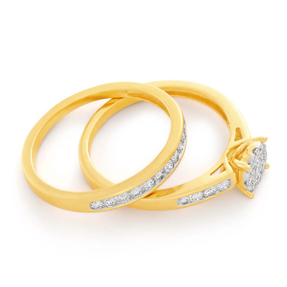 9ct Yellow Gold 2 Ring Bridal Set With 0.5 Carats Of Brilliant Cut Diamonds