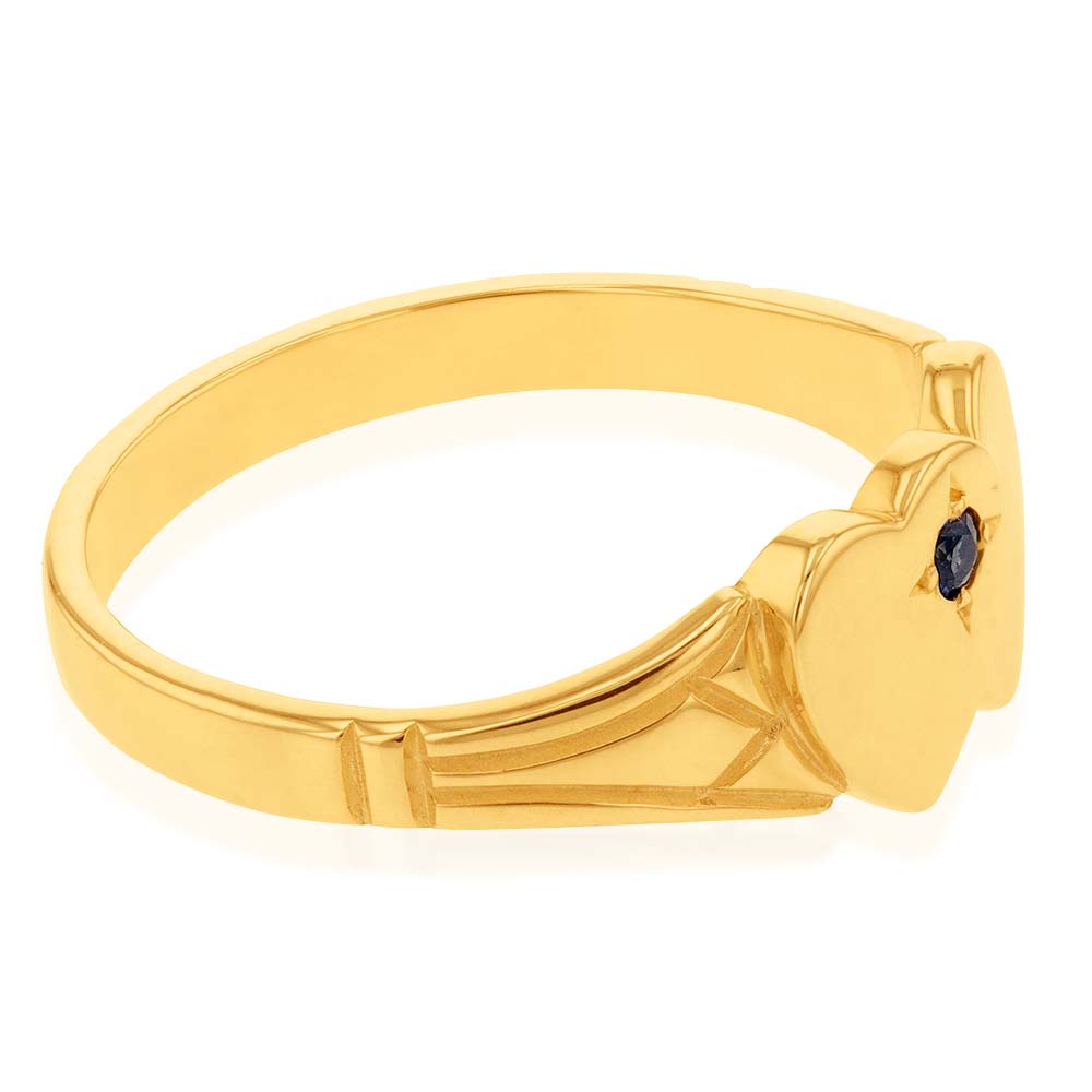 9ct Yellow Gold Sapphire 2Heart Signet Ring Size H