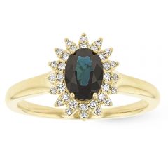 Blue Sapphire & Diamond Royal Cluster Ring in 9ct Gold