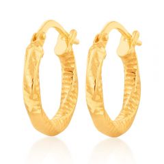 9ct Yellow Gold Silver Filled Fancy Twist Hoop Earrings