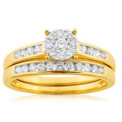 9ct Yellow Gold 2 Ring Bridal Set With 0.5 Carats Of Brilliant Cut Diamonds