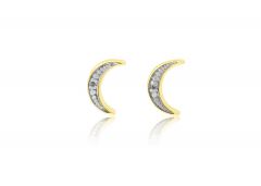 9ct Yellow Gold Diamond Moon Stud Earrings