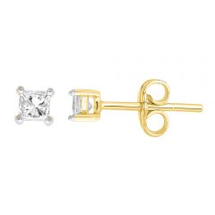 9ct Yellow Gold  0.05 Carat Princess Diamond Stud Earrings