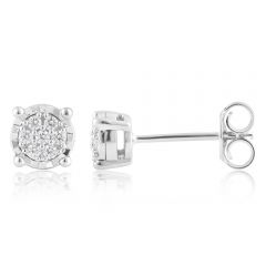 Sterling Silver Diamond Stud Earrings sei with 14 Brilliant Diamonds