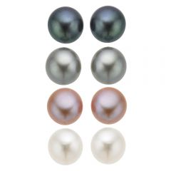 Mixed Colour Freshwater Pink White Grey Pearl Earring Stud Set