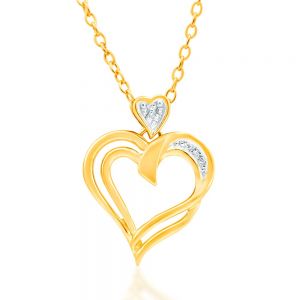 9ct Yellow Gold Diamond Heart Pendant
