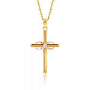9ct Yellow Rose and White Gold Tone Infinity On Cross Pendant