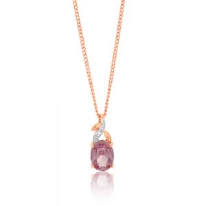 9ct Rose Gold Created Peach Sapphire & Diamond Pendant
