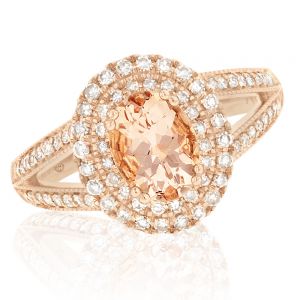 Morganite & Diamond Halo Ring in 9ct Rose Gold