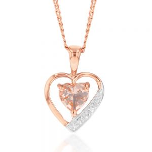 9ct Rose Gold Morganite and Diamond Heart Pendant