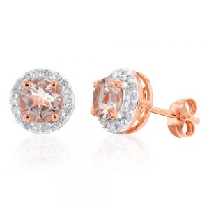 9ct Rose Gold 5mm Morganite and Diamond Round Stud Earrings