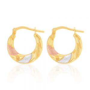 9ct Yellow Gold Silver Filled Three Tone Patterned Hoop Earrings