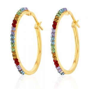 9ct Silverfilled Yellow Gold Rainbow Multi-Colour Crystal Hoop Earrings