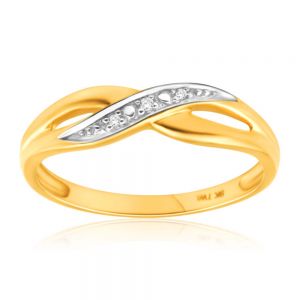 9ct Yellow Gold Crossover Diamond Ring