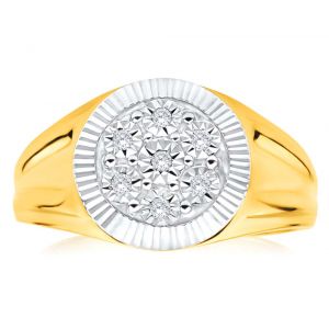 9ct Yellow Gold And Rhodium Gents Diamond Ring