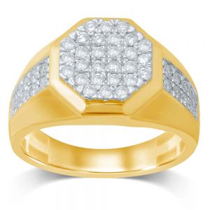 9ct Yellow Gold 1 Carat Hexagonal Shape Diamond Mens Ring