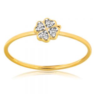 9ct Yellow Gold Diamond 4 Leaf Clover Ring with 12 Brilliant Diamonds