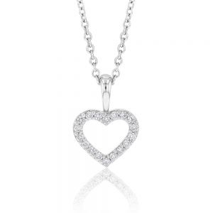 Memoire 18ct White Gold 0.15 Carat Diamond Open Heart Pendant with Chain