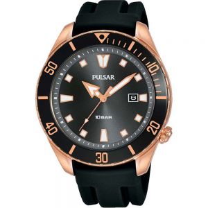 Pulsar PG8312X Rose Gold & Black Mens Rubber Watch