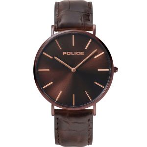 Police Majestic Brown Leather Mens Watch