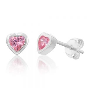 Sterling Silver Pink Cubic Zirconia Heart Stud Earrings