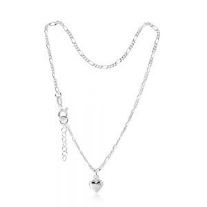 Sterling Silver Heart Charm 25cm Figaro Anklet