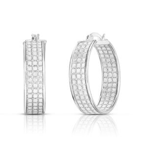 Sterling Silver 3 Row 7mmx25mm Stardust Hoops