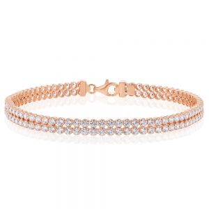 Sterling Silver Rose Gold Plated Two Row Cubic Zirconia Tennis 19cm Bracelet