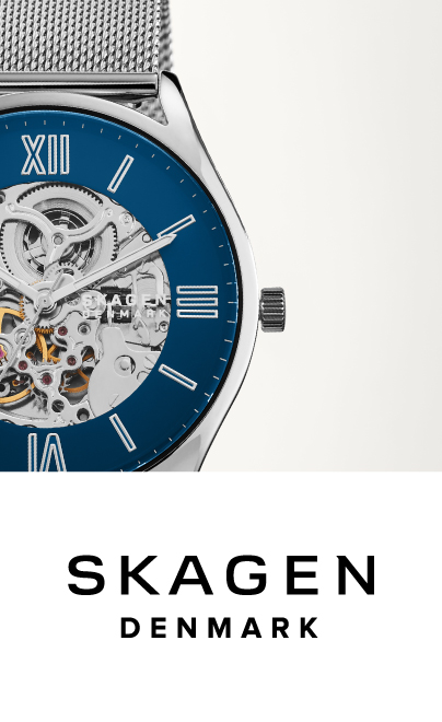 Skagen watches arranged in a rainbow pattern